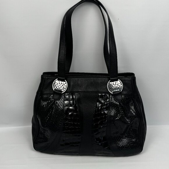 Brighton Black Pebble Leather Gator Embossed Purse Shoulder - Picture 2 of 16